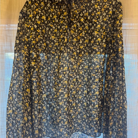 The Kooples Sheer Floral Tie-Neck Blouse with Yellow Flowers - Picture 2 of 5